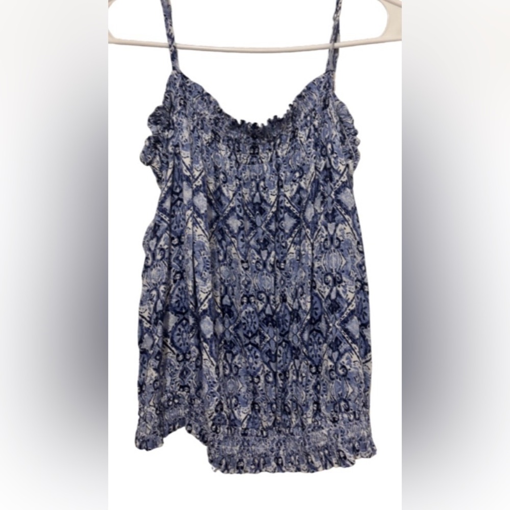 BCX Blue Printed Smocked Strap Tank Top - Juniors